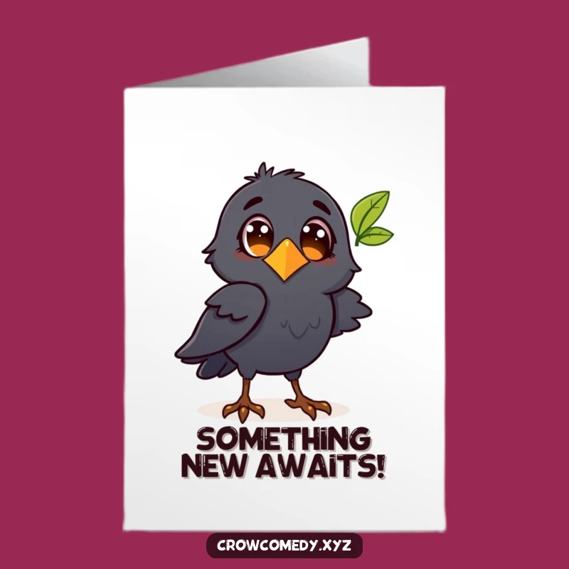 Free Printable Birthday Card: Curious Crow & Leaf - Funny Nature Downloadable